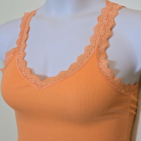 Route 66 Orange Y2K Ribbed Lace Trim Tank Top Size XS Elena Gilbert Bella - Picture 4 of 10